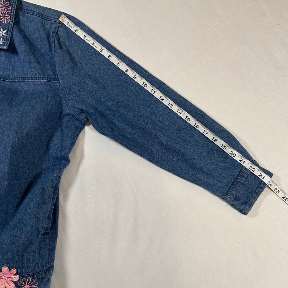 Toffee & Apple Womens L Embroidered Floral Butterfly Denim Jacket Cottagecore - Picture 4 of 9